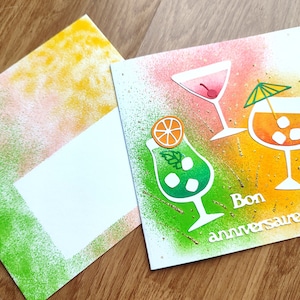 Carte Anniversaire fait main, cocktails, cocktail party, bar, fête. Idéal pour ado, femme et homme. Festif