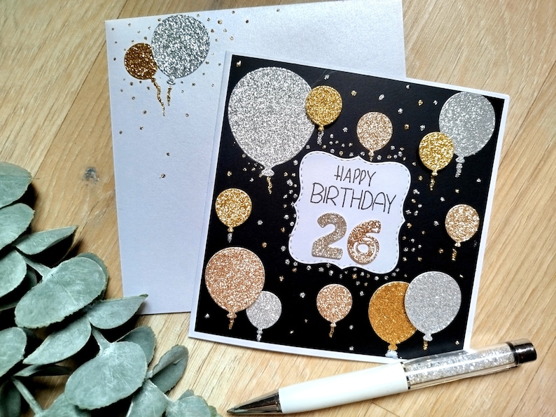 Carte Anniversaire, Happy Birthday fait main. Personnalisable. Festive, paillettes, moderne. Idéale pour anniversaire homme et femme adulte. Bild 1