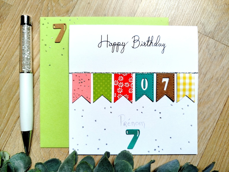 Carte Happy Birthday fait main. Personnalisable. Anniversaire. Enfant, fille ou garçon. Adulte. Festive image 1