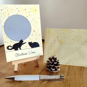 Carte Joyeuses Fêtes. Carte de voeux fait main. Chat image 1