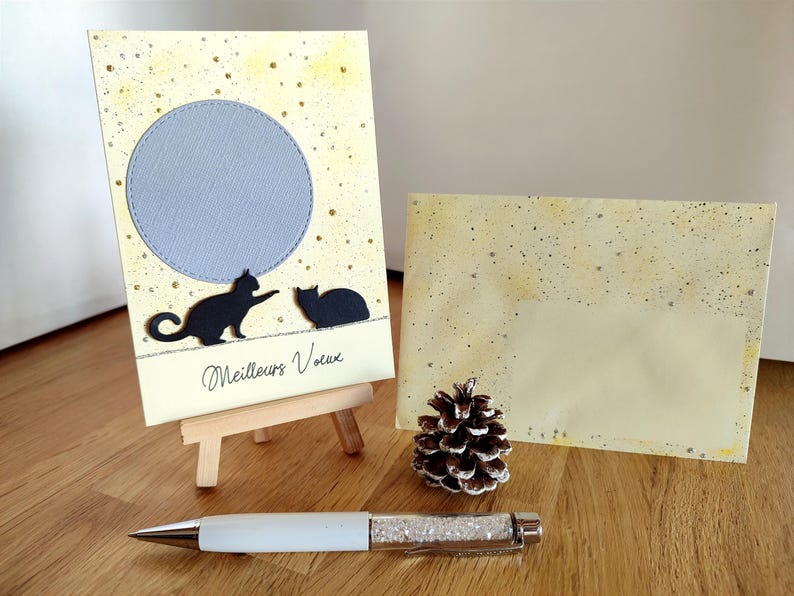 Carte Joyeuses Fêtes. Carte de voeux fait main. Chat image 1