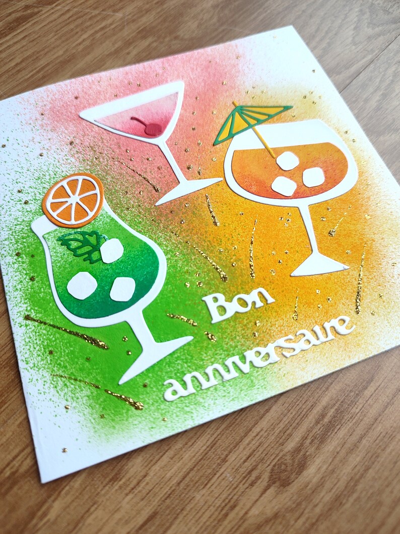 Carte Anniversaire fait main, cocktails, cocktail party, bar, fête. Idéal pour ado, femme et homme. Festif Bild 2
