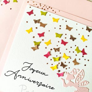 Carte Anniversaire, Fée et Papillon, Rose, personnalisable, idéale pour fillette. Carte simple image 4