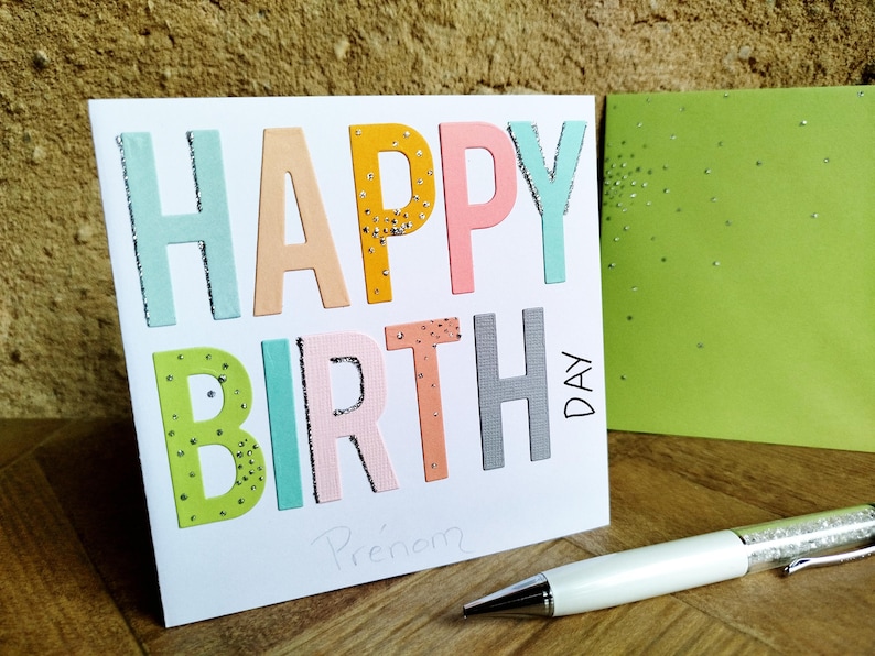 Carte Anniversaire fait main. Personnalisable. Carte Anniversaire femme, homme, adolescent. Colorée et originale afbeelding 1