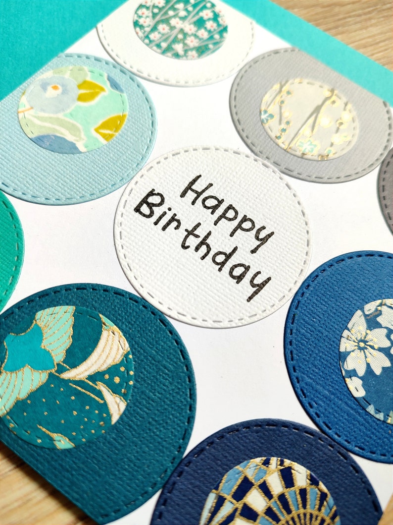 Carte Bon Anniversaire, Happy Birthday, Fait main, colorée et festive originale, parfait pour femme et homme et enfants zdjęcie 2