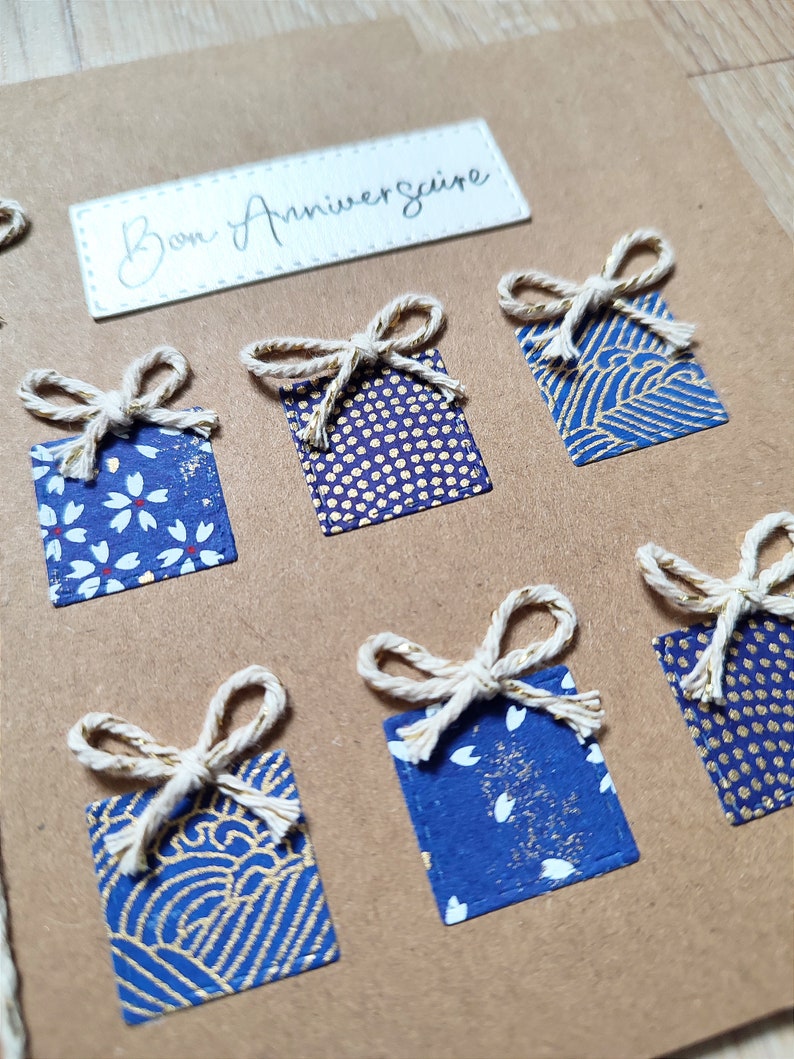 Carte fait main Anniversaire. Fait main. Bleu roi et kraft. Idéale pour anniversaire adulte, homme femme et adolescent Bild 2