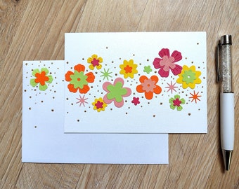 Carte fait main, Fleurs colorées, festive, idéale pour la fête des grends-mères et anniversaire