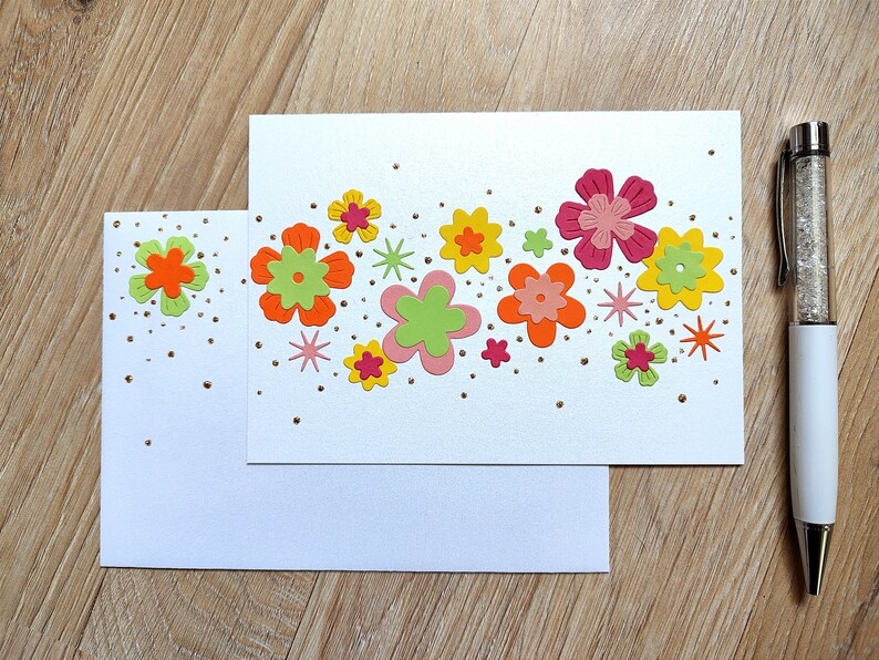 Carte fete mamie, fete maman. fait main, Fleurs colorées, festive, idéal anniversaire et fête. zdjęcie 1