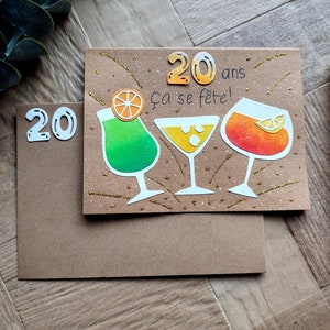 Carte Anniversaire, festive, cocktails, colorée, personnalisable, homme et femme