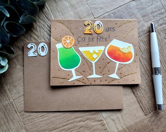 Carte Anniversaire, festive, cocktails, colorée, personnalisable, homme et femme