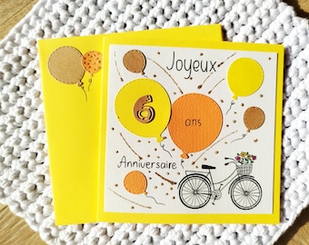 Carte fait main anniversaire personnalisable, Vélo, fête, plaisir d'offrir, femme, homme, fille, garçon