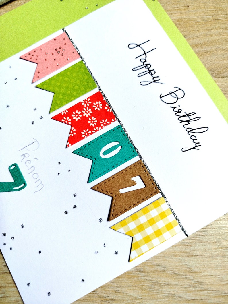 Carte Happy Birthday fait main. Personnalisable. Anniversaire. Enfant, fille ou garçon. Adulte. Festive image 2
