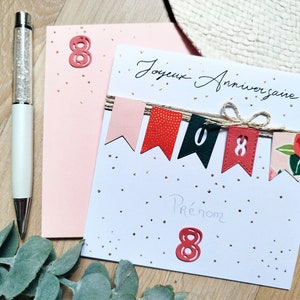Carte Anniversaire fait main, personnalisable, fille, garçons, fanions et fête image 1