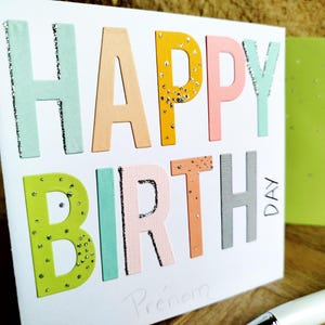 Carte Anniversaire fait main. Personnalisable. Carte Anniversaire femme, homme, adolescent. Colorée et originale afbeelding 2