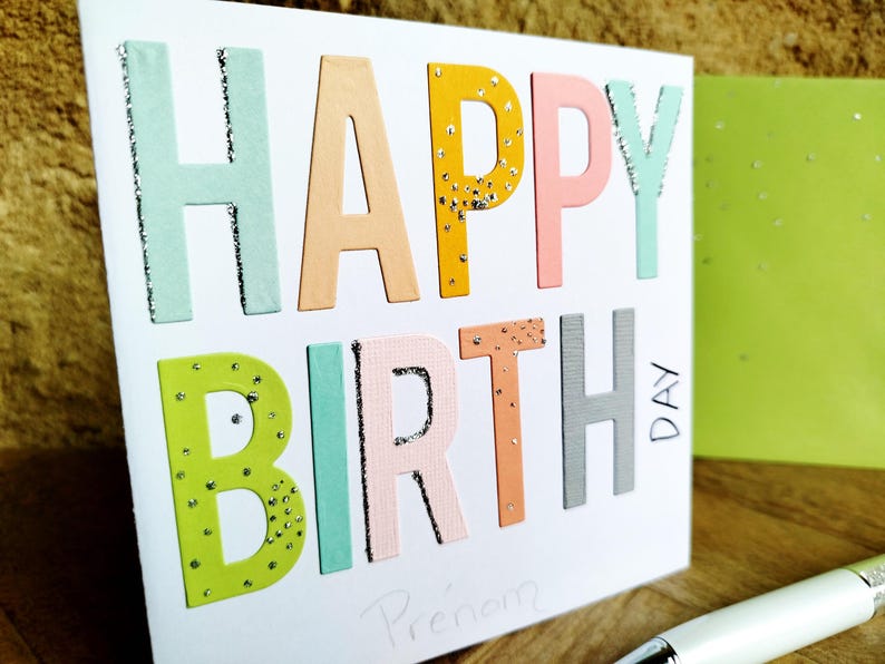 Carte Anniversaire fait main. Personnalisable. Carte Anniversaire femme, homme, adolescent. Colorée et originale afbeelding 2