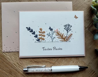 Carte condoléances. Sincères condoléances. Tendres pensees. Tons pastels. Sobre. Fait main.