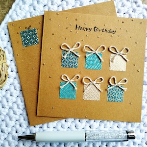 Carte Anniversaire, Happy Birthday. Fait main. Idéale pour homme, femme et adolescent. Bleu et or. Moderne.