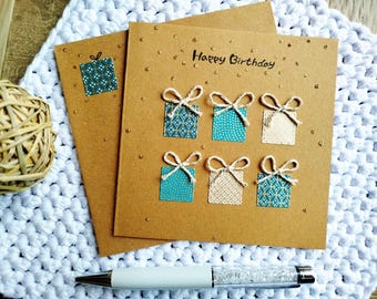 Carte Anniversaire, Happy Birthday. Fait main. Idéale pour homme, femme et adolescent. Bleu et or. Moderne.