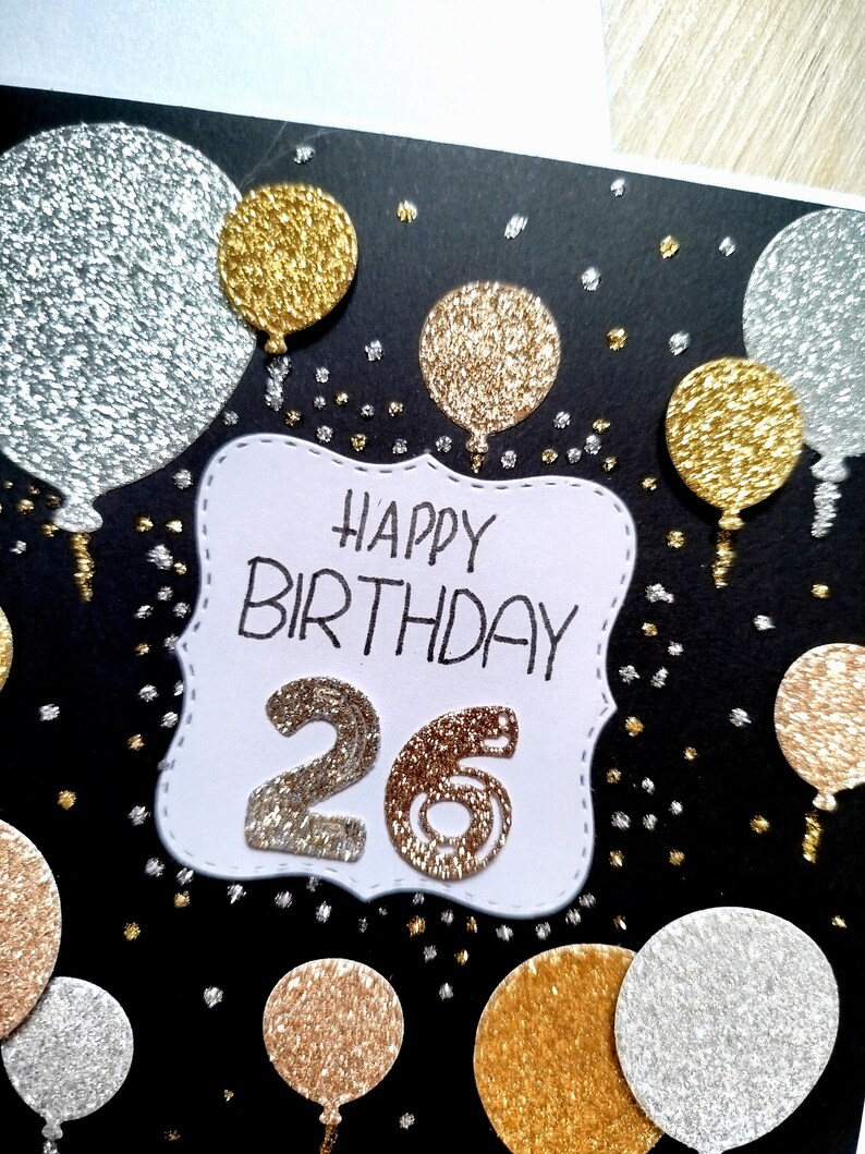 Carte Anniversaire, Happy Birthday fait main. Personnalisable. Festive, paillettes, moderne. Idéale pour anniversaire homme et femme adulte. Bild 2