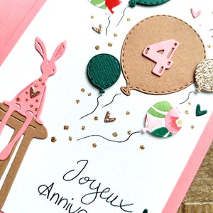 Carte Anniversaire Enfant, personnalisable, doudou/lapin ballons et cœurs, mignon Bild 2