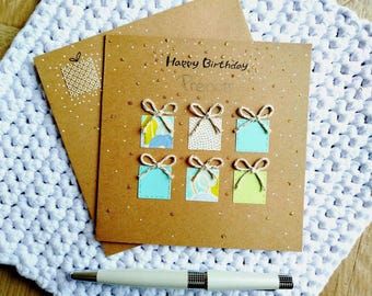 Carte anniversaire fille, fillette,adolescent, enfant, adulte et femme. Carte bleue et vert fait main. Moderne et Unique