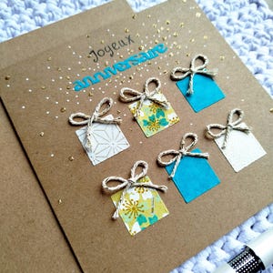 Carte Anniversaire enfant, femme et homme, fait main, bleu turquoise et anis, idéale enfant et adulte image 2