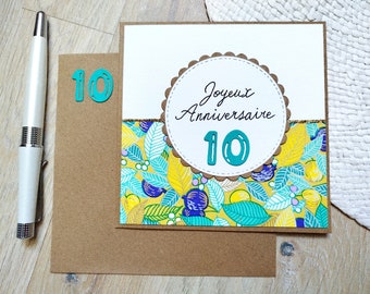 Carte Anniversaire fait main. Personnalisable. Femme,enfant, fillette. Festive et colorée
