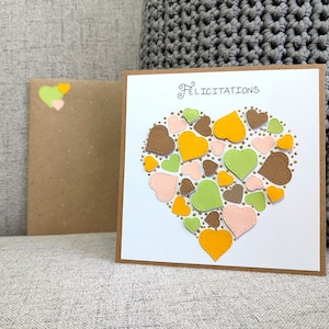 Carte Félicitations, mariage et naissance. Couleurs pastelles. Fait main. Kraft. Moderne et sobre