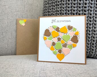 Carte Félicitations, mariage et naissance. Couleurs pastelles. Fait main. Kraft. Moderne et sobre