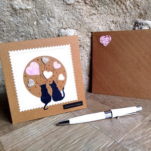 Carte bonne fete mamy bonne fête maman.fait main. Carte chat. Tendresse et Amour. Coeurs rose. Carte fait main