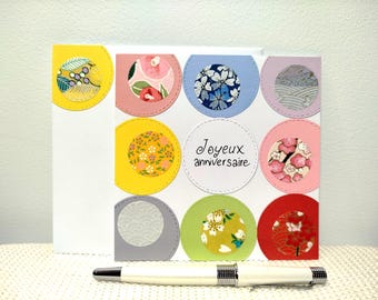 Carte d'anniversaire enfant adulte. Colorée multicolore et festive. Fait main.
