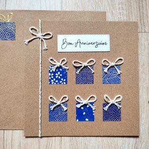 Carte fait main Anniversaire. Fait main. Bleu roi et kraft. Idéale pour anniversaire adulte, homme femme et adolescent Bild 1