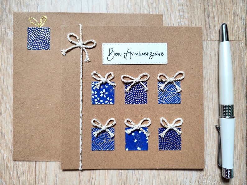 Carte fait main Anniversaire. Fait main. Bleu roi et kraft. Idéale pour anniversaire adulte, homme femme et adolescent Bild 1