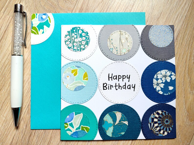 Carte Bon Anniversaire, Happy Birthday, Fait main, colorée et festive originale, parfait pour femme et homme et enfants zdjęcie 1