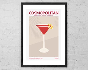 Cosmopolitan Cocktail Art Print: Retro Bar Poster