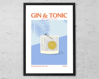 Gin and Tonic - Art Print - Alcohol Poster Illustration - Cocktail Art - Bar Poster - Cocktail Gift - Cocktail Poster - Kitchen Art Decor