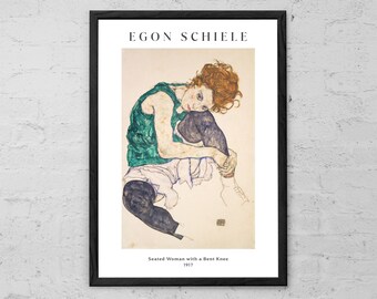 Egon Schiele konsttryck: Sittande kvinna med böjt knä, modern konst