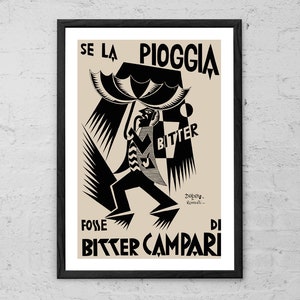 Se la pioggia fosse Bitter Campari - Fortunato Depero - Stampa artistica - Poster vintage - Idea regalo - Poster di cibi e bevande - Decorazione da parete per bar