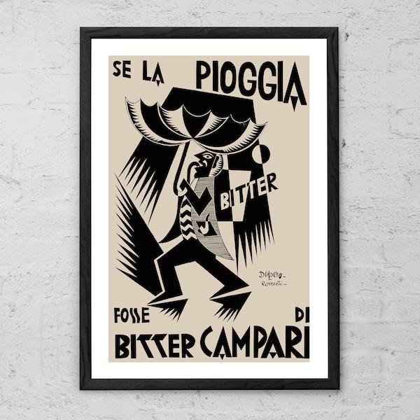 Se la pioggia fosse Bitter Campari - Fortunato Depero - Art Print - Vintage Poster - Gift Idea - Food and Drink Poster - Bar Wall Decor