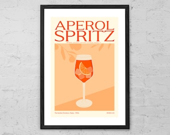 Aperol Spritz Art Print: Italian Cocktail Poster, Bar Wall Decor