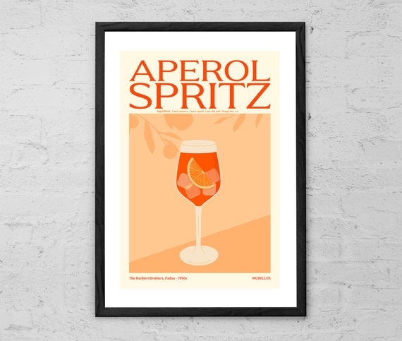 Aperol Spritz Art Print: Italian Cocktail Poster, Bar Wall Decor