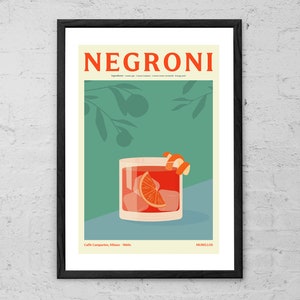 Negroni - Impresión artística - Ilustración de póster de Negroni - Arte de cóctel retro - Decoración de bar - Regalo de cóctel Negroni - Póster de cóctel - Decoración de cocina