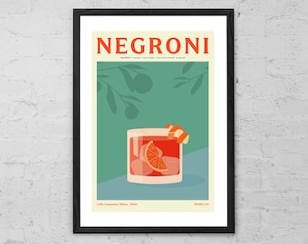 Negroni Cocktail Art Print: Retro Bar Decor
