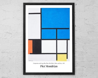Composition with Large Blue Plane, Red, Black, Yellow, and Gray - Piet Mondrian - Art Print - Modern Art - Bauhaus Poster - Abstract Art