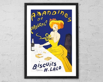 Vintage francuski plakat kulinarny: druk artystyczny ciastek Amandines De Provence
