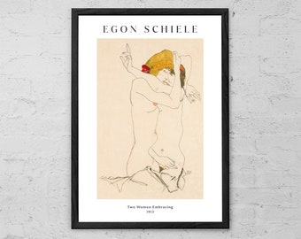 Egon Schiele Art Print: Two Women Embracing - Modern Fine Art Poster