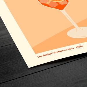 May include: A vintage illustration of an orange drink in a tall glass with a white base. The drink is garnished with orange slices and ice cubes. The text "The Barbieri Brothers, Padua - 1950s" is printed below the glass.