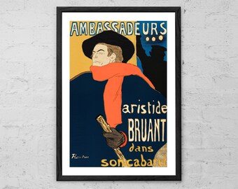 Aristide Bruant Art Print: Toulouse Lautrec Vintage French Poster