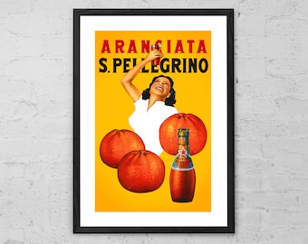 San Pellegrino Aranciata Print: Vintage Italian Food Poster, Mid-Century Modern Art