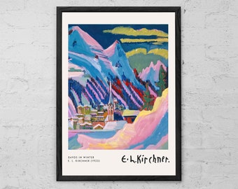 Davos in de winter - Ernst Ludwig Kirchner - Art Print - Home Office Wall Decor - expressionisme - poster moderne kunst - landschap natuur muurkunst